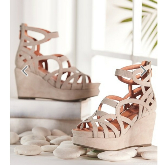 Strappy Leather Wedge Sandals 